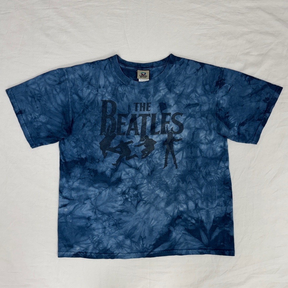 Vintage Beatles Shirt Men Medium Liquid Blue Band Tee 90s Y2K Abbey Road Tie Die